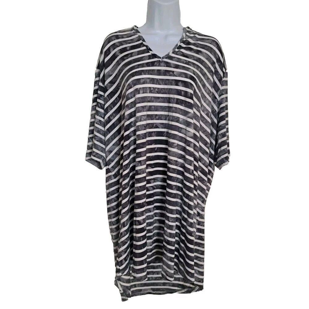 C&C California Women Tunic Hooded Top 3X Navy Coastal Distressed Grunge Cover-up - Picture 2 of 10